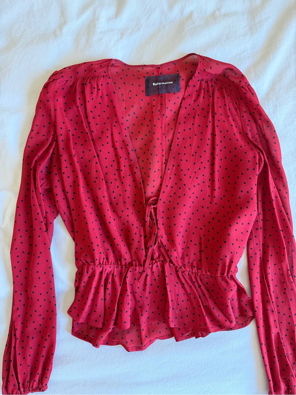 Reformation Red Long-Sleeve Peplum Blouse - Picture 4 of 11